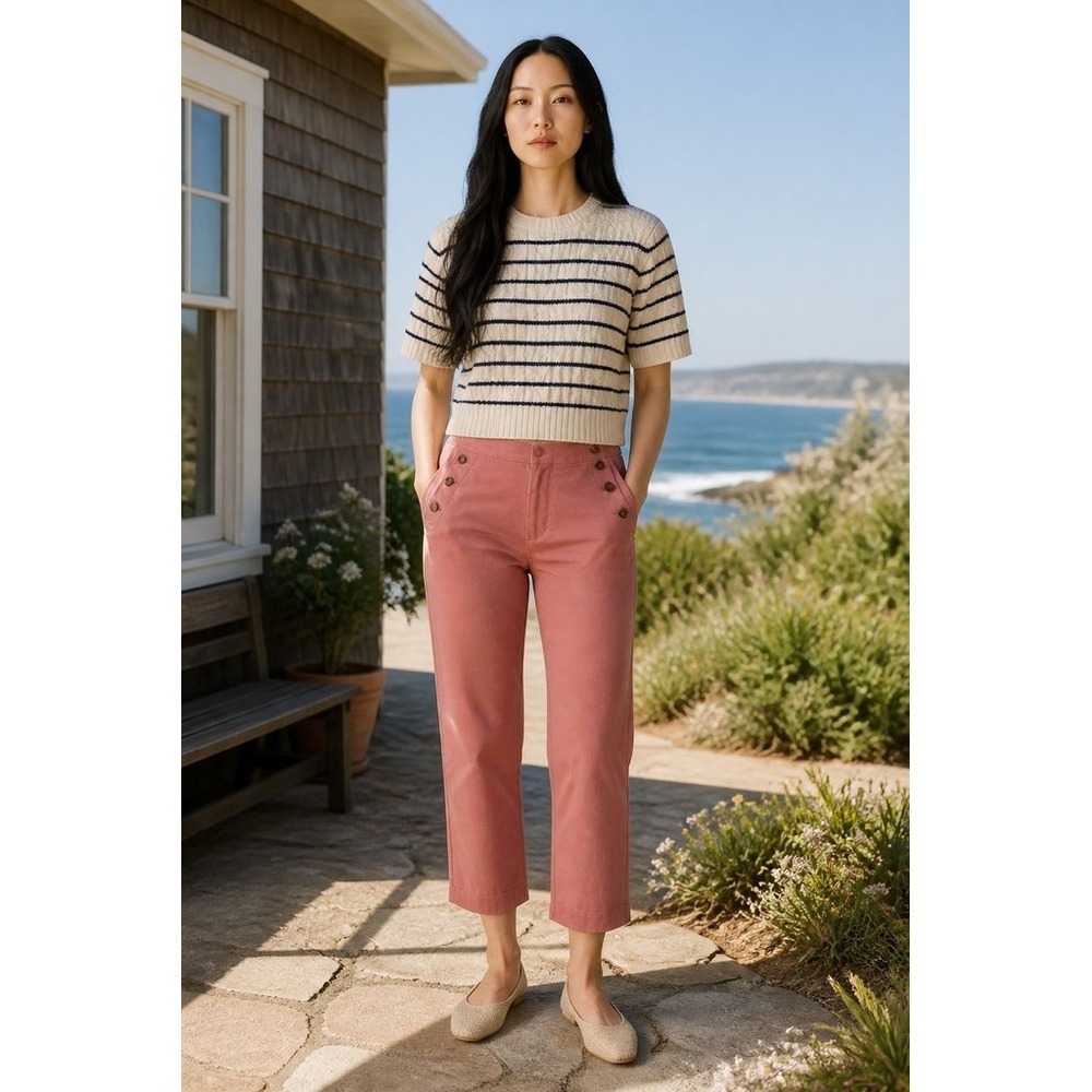 LOFT Pants Petite 14P Pink Cropped Ankle Sailor Button Front coastal dusty rose